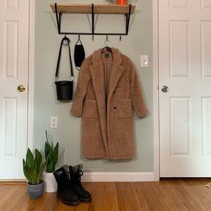 Faux Shearling Camel Teddy Full Length Jacket